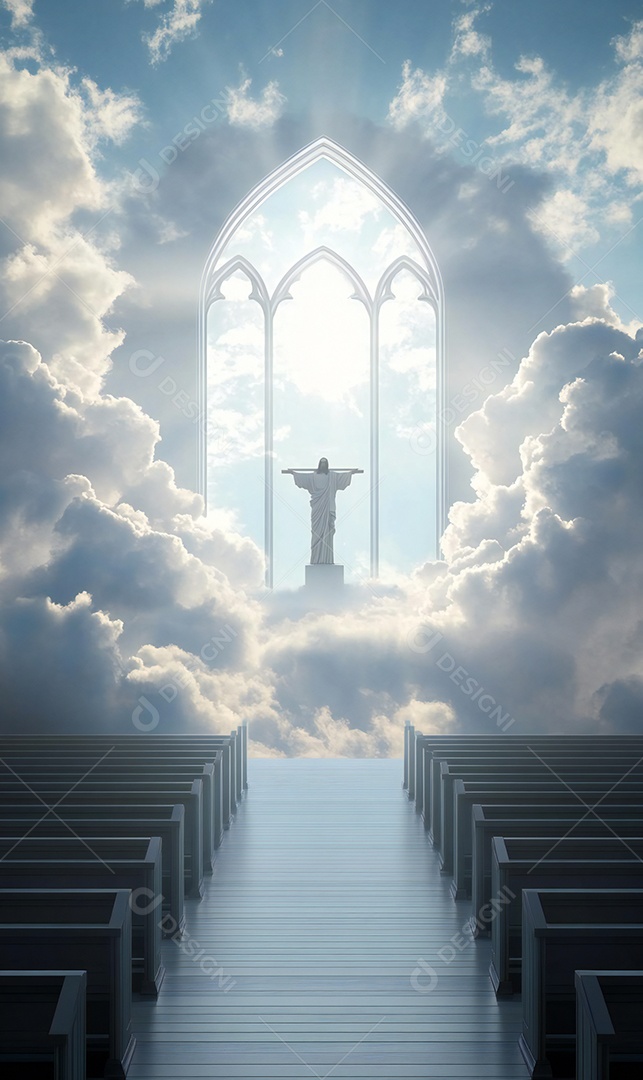 Foto realista do céu e das nuvens da igreja Jesus Deus