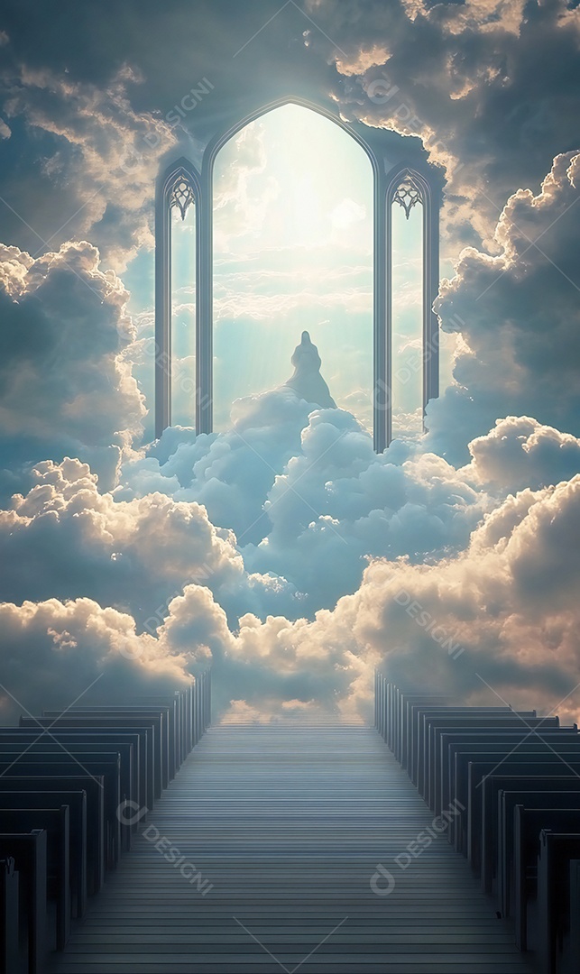 Foto realista do céu e das nuvens da igreja Jesus Deus