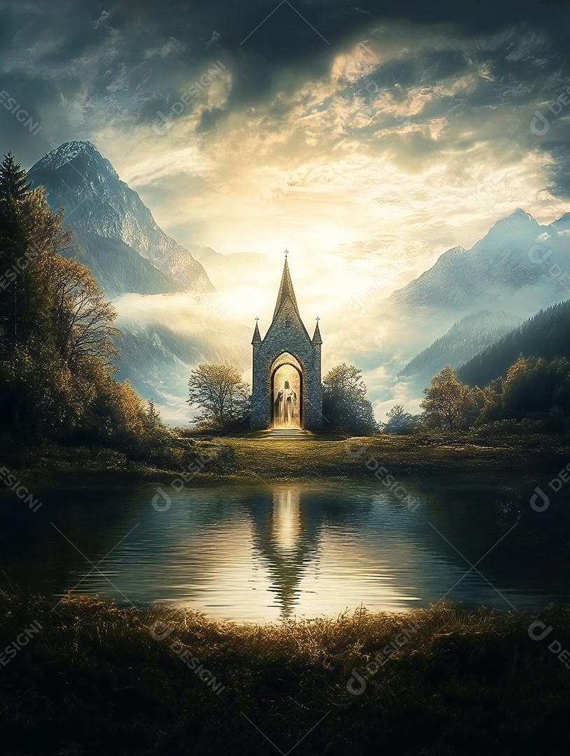 Foto realista do céu e das nuvens da igreja Jesus Deus