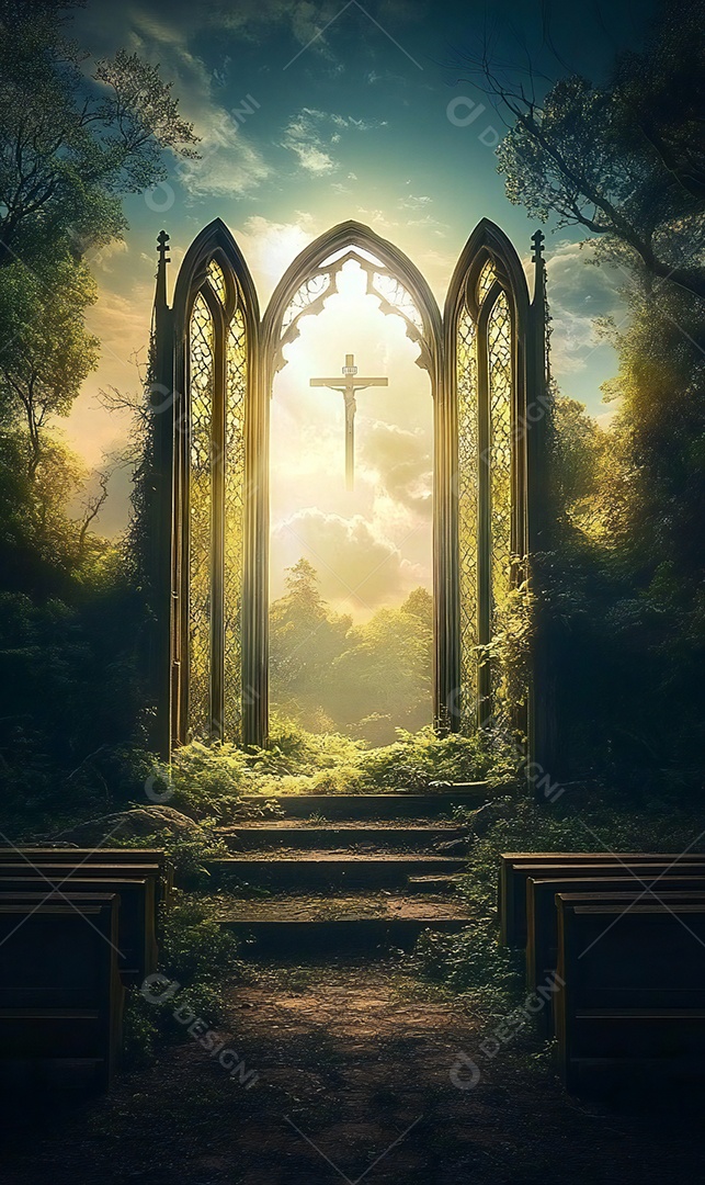 Foto realista do céu e das nuvens da igreja Jesus Deus