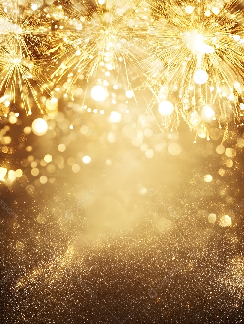 Fundo com luz de fogos de artifício dourados em movimento brilhante