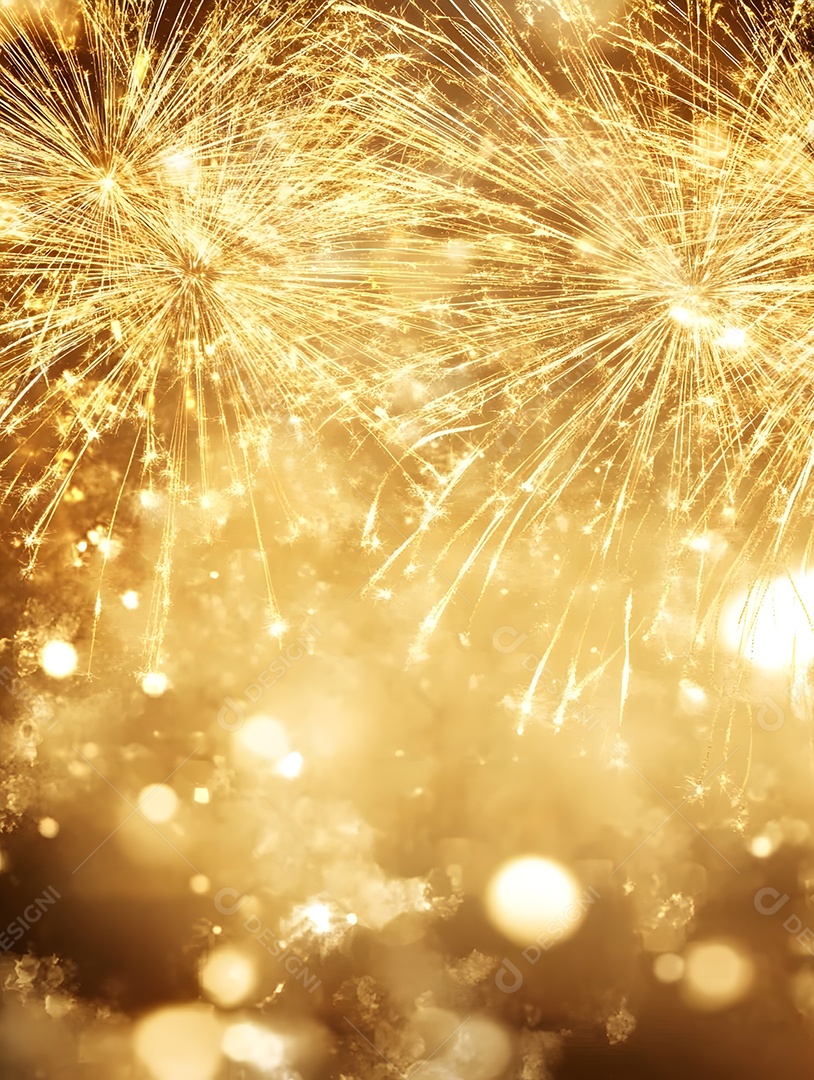 Fundo com luz de fogos de artifício dourados em movimento brilhante