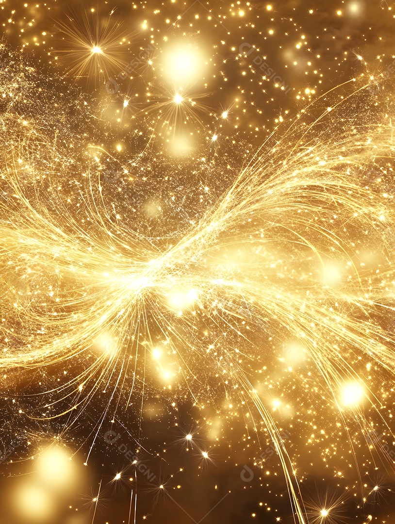 Fundo com luz de fogos de artifício dourados em movimento brilhante