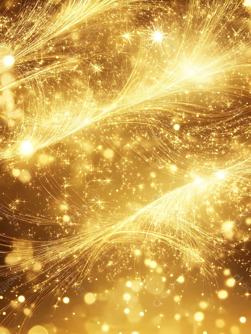 Fundo com luz de fogos de artifício dourados em movimento brilhante