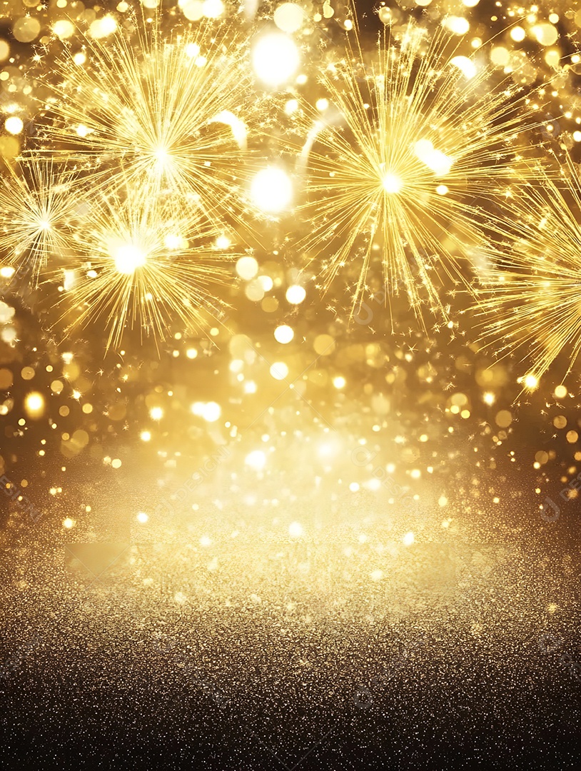 Fundo com luz de fogos de artifício dourados em movimento brilhante