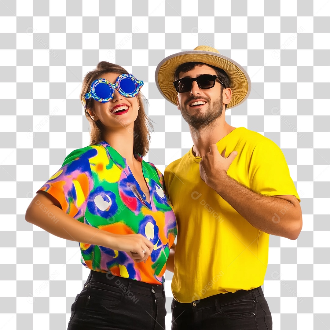 Homem e Mulher Fantasia de Carnaval Roupa Colorida PNG Transparente