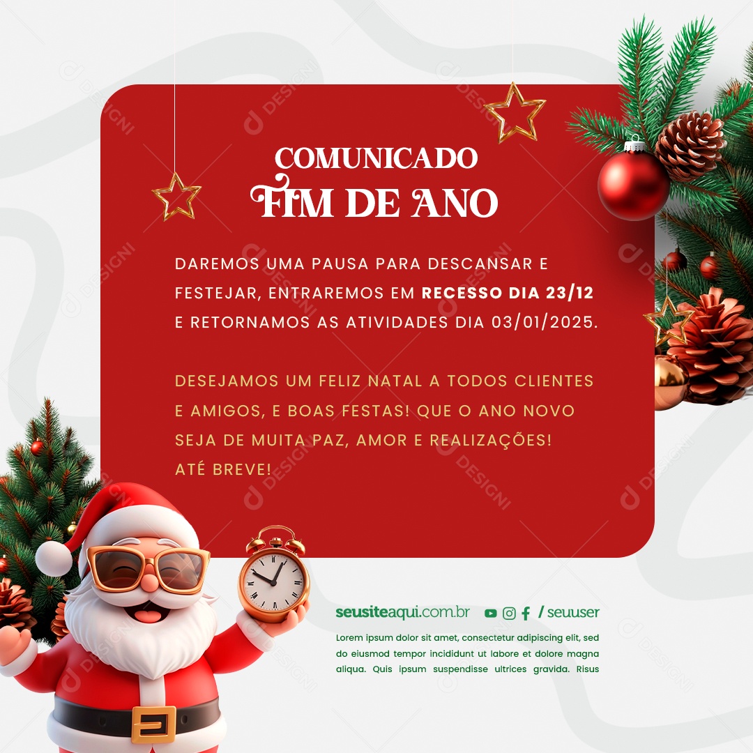 Comunicado Fim de Ano Social Media PSD Editável