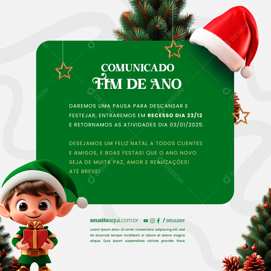 Comunicado Fim de Ano Social Media PSD Editável