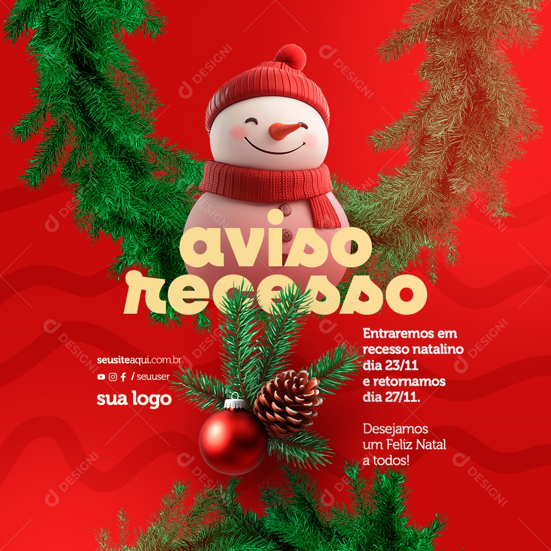 Aviso Recesso Natalino Social Media PSD Editável