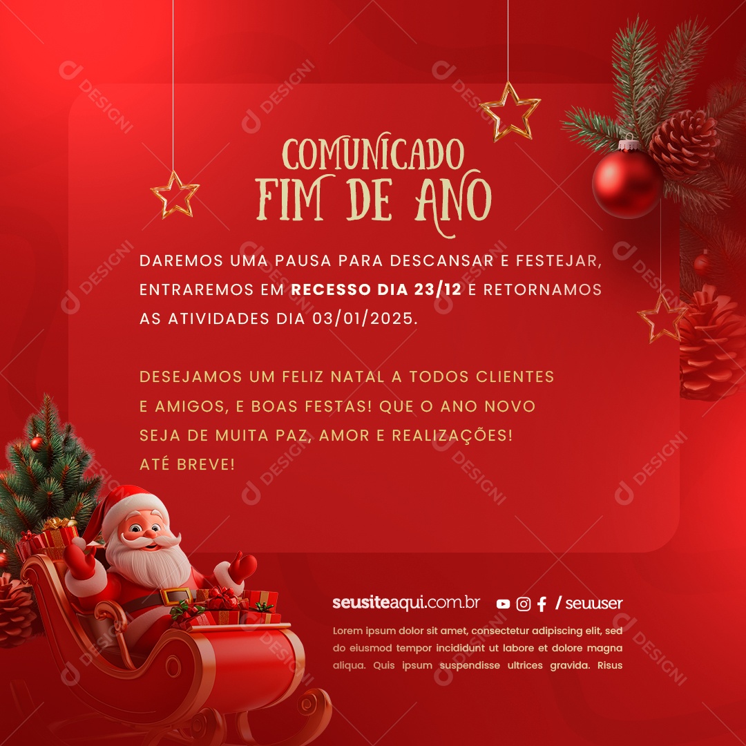 Comunicado Fim de Ano  Social Media PSD Editável