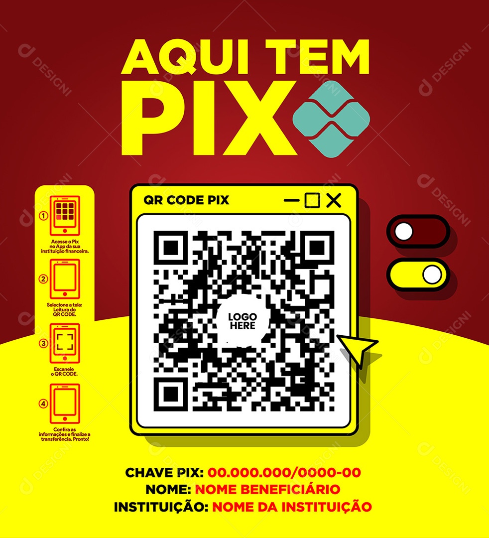 Aqui Tem Pix Modelo de Pagamento por QR CODE Vetor EPS
