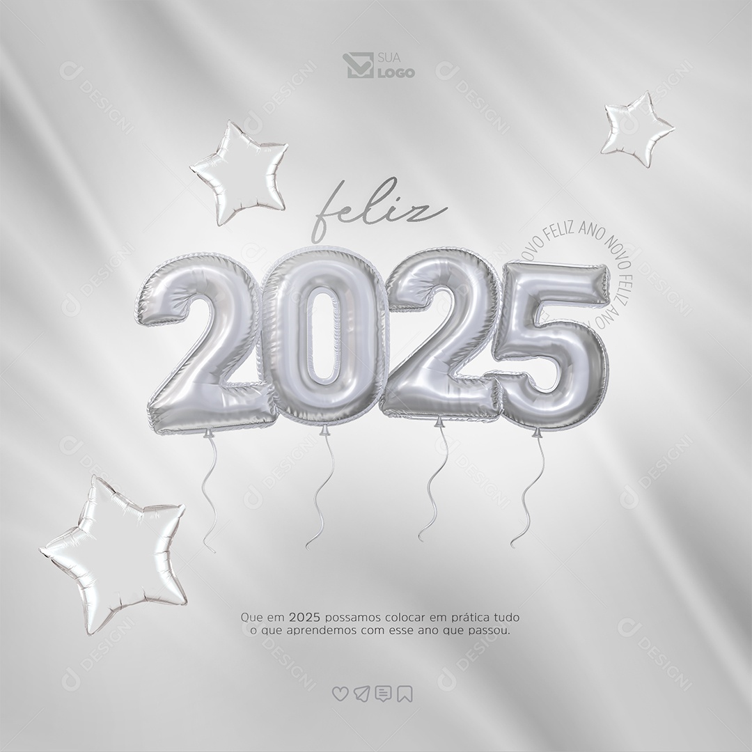 Feliz Ano Novo 01 de Janeiro 2025 Social Media PSD Editável