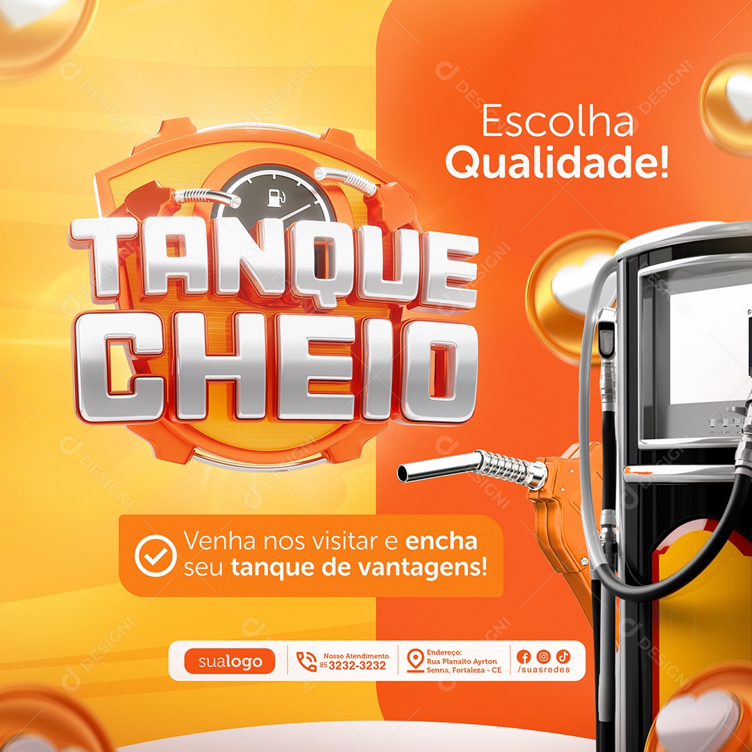 Tanque Cheio Posto de Gasolina Escolha Qualidade Social Media PSD Editável