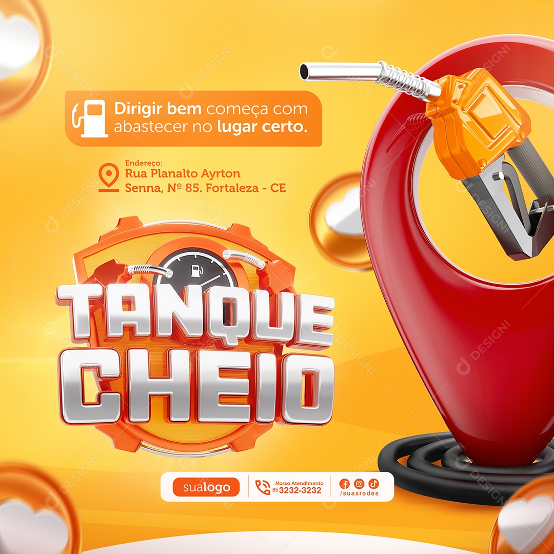 Tanque Cheio Posto de Gasolina Dirigir Bem Social Media PSD Editável