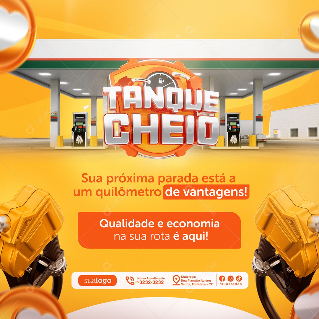 Tanque Cheio Posto de Gasolina Social Media PSD Editável