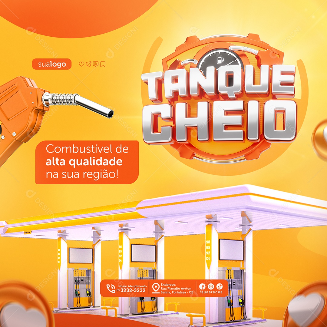 Tanque Cheio Posto de Gasolina Combustível de Alta Qualidade Social Media PSD Editável