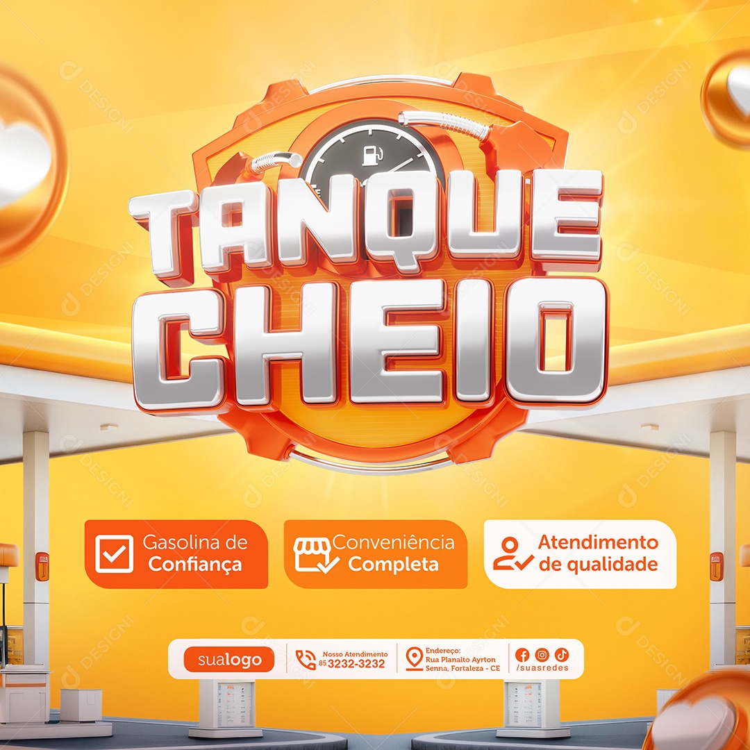 Tanque Cheio Posto de Gasolina Atendimento de Qualidade Social Media PSD Editável