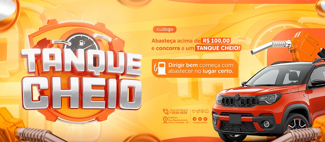 Banner Tanque Cheio Posto de Gasolina Abasteça Social Media PSD Editável