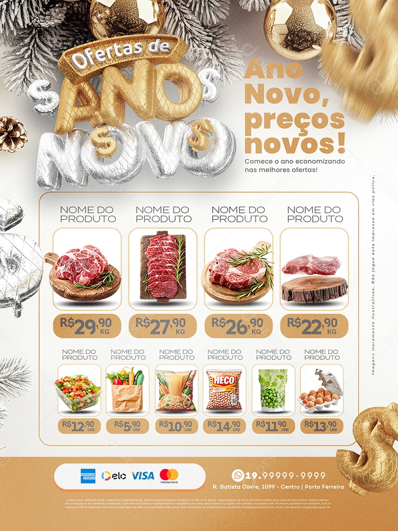 Tabloide Ofertas de Ano Novo Supermercado Social Media PSD Editável