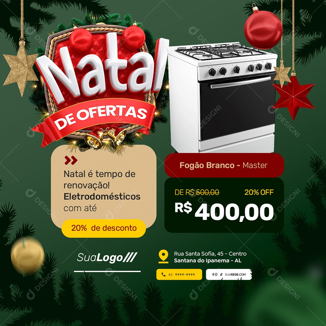 Natal De Ofertas Fogão Branco Eletrodoméstico Social Media PSD Editável