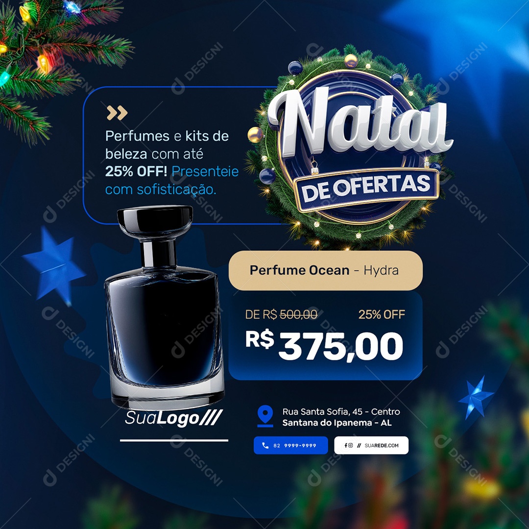 Natal De Ofertas Perfumes e Kits de Beleza Social Media PSD Editável
