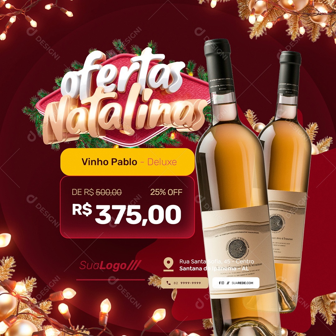 Ofertas Natalinas Vinho Pablo Deluxe Social Media PSD Editável