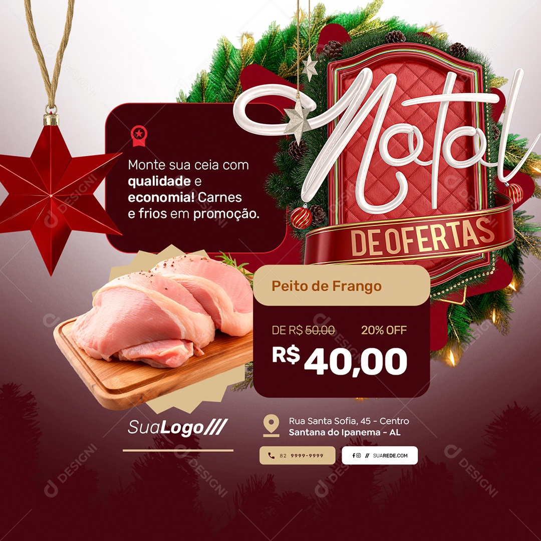 Natal De Ofertas Peito de Frango Carnes e Frios Social Media PSD Editável