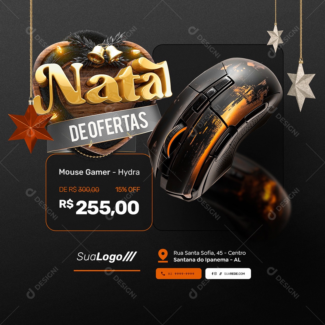 Natal De Ofertas Mouse Gamer Hydra Loja de Eletrônicos Social Media PSD Editável