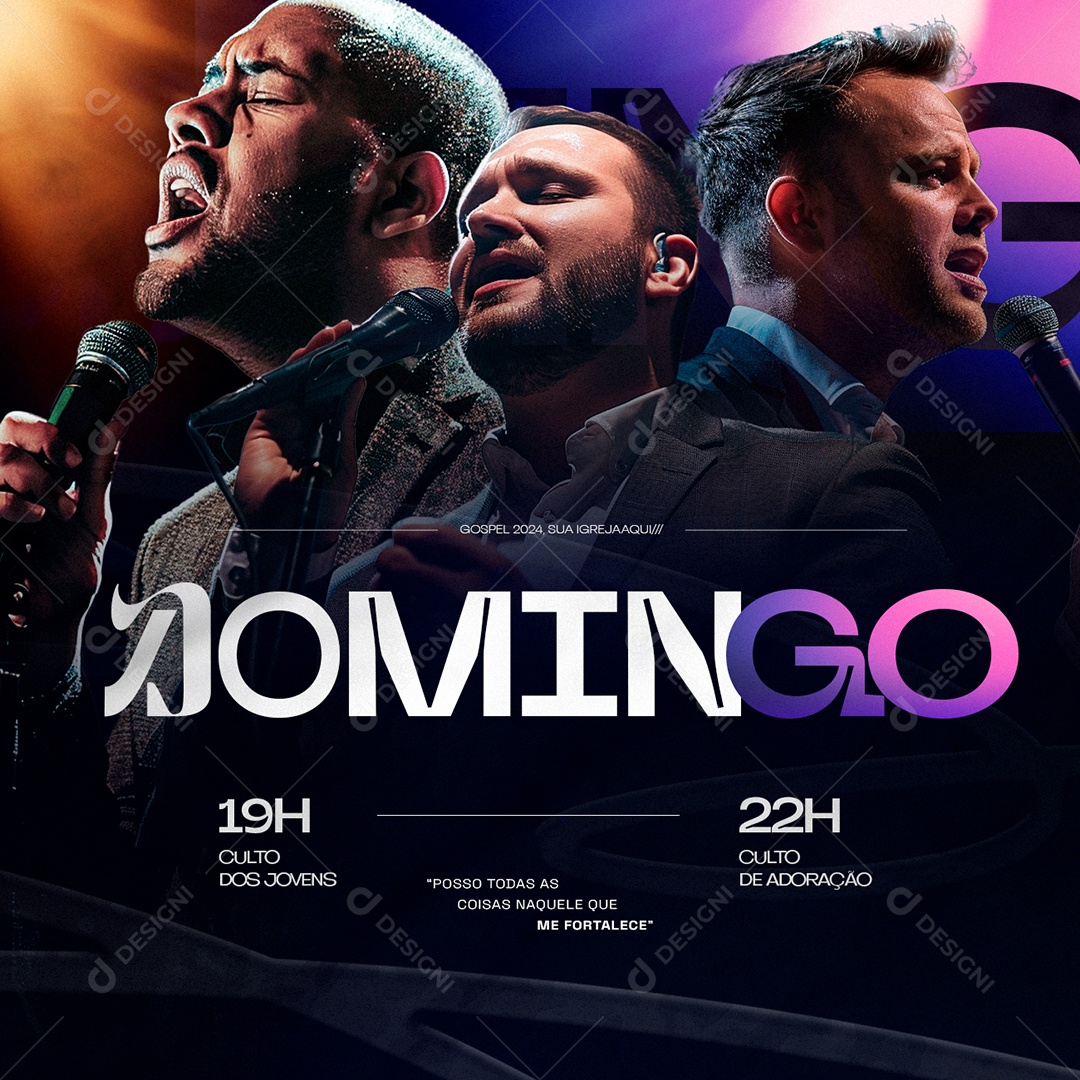 Gospel Domingo Culto Dos Jovens Social Media PSD Editável