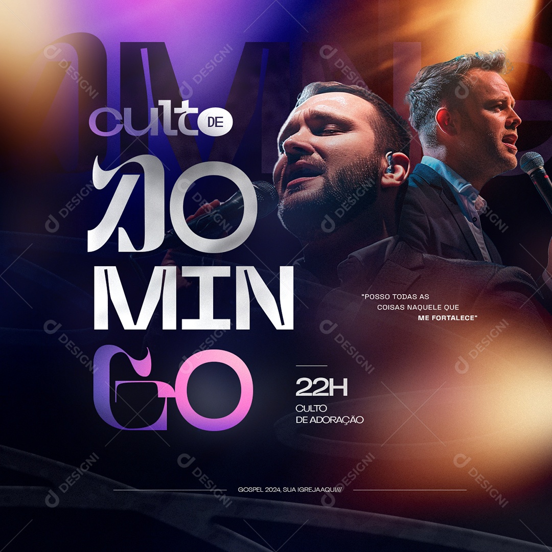 Gospel Culto De Domingo Posso Todas as Coisas Social Media PSD Editável