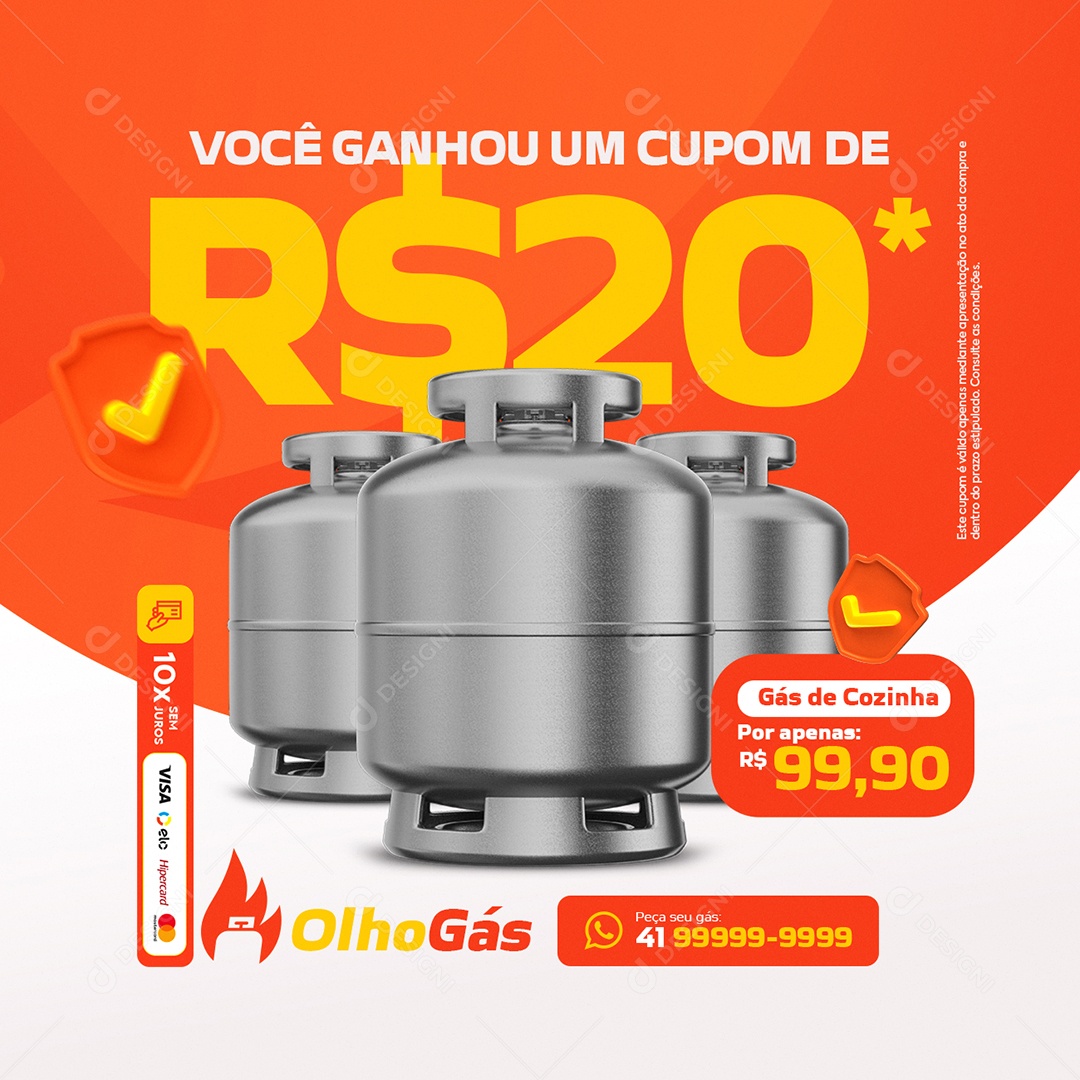 Distribuidora de Água e Gás Você Ganhou um Cupom Social Media PSD Editável