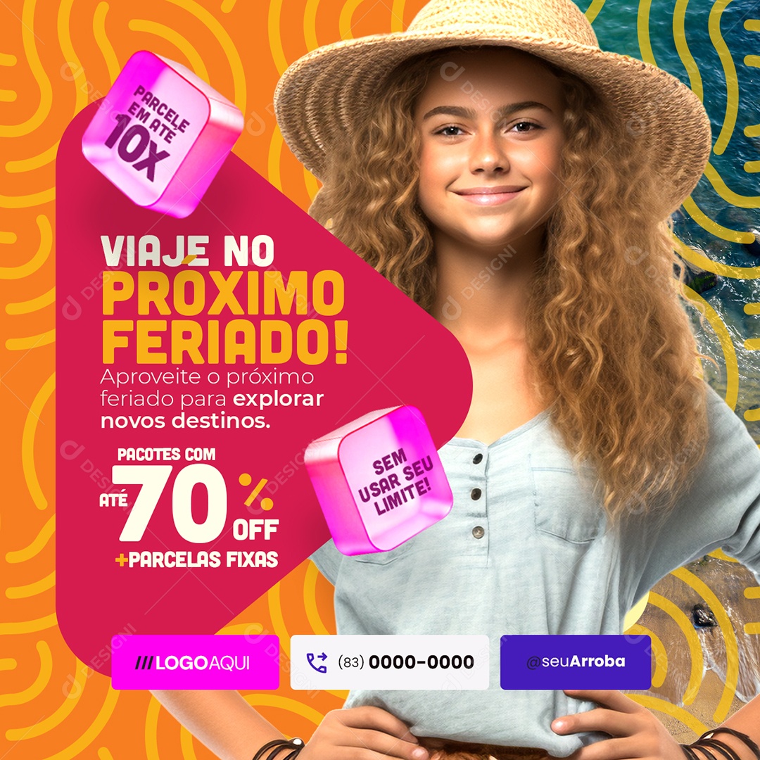 Agência de Turismo Viaje no Próximo Feriado Social Media PSD Editável