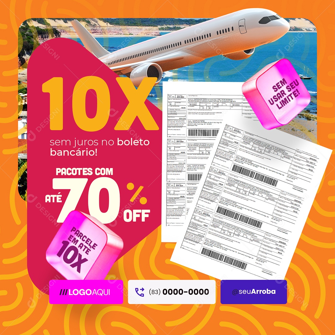 Agência de Turismo Pacotes com Até 70% Off Social Media PSD Editável