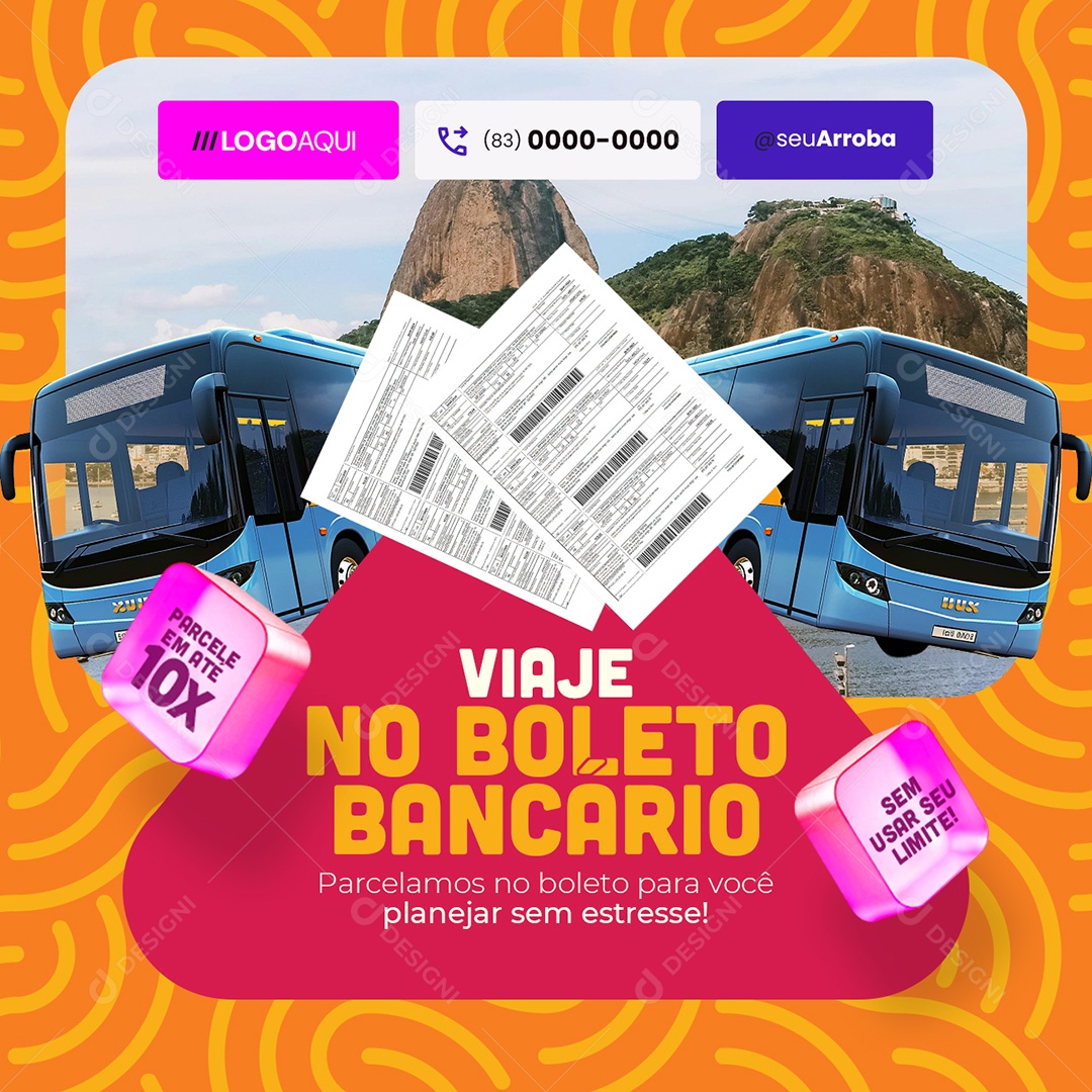 Social Media Agência de Turismo Viaje no Boleto Bancário PSD Editável