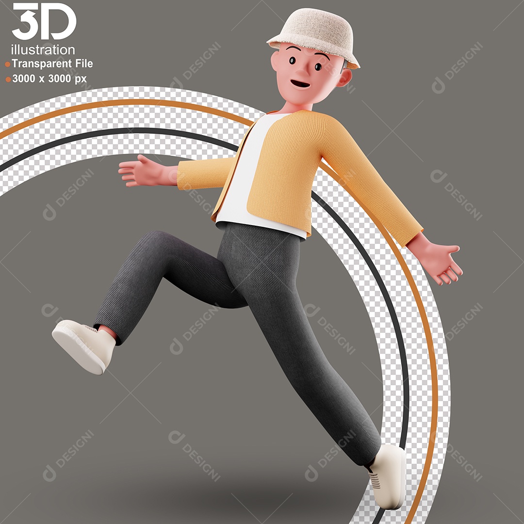 Personagem Pulando Algo Elemento 3D para Composição PSD