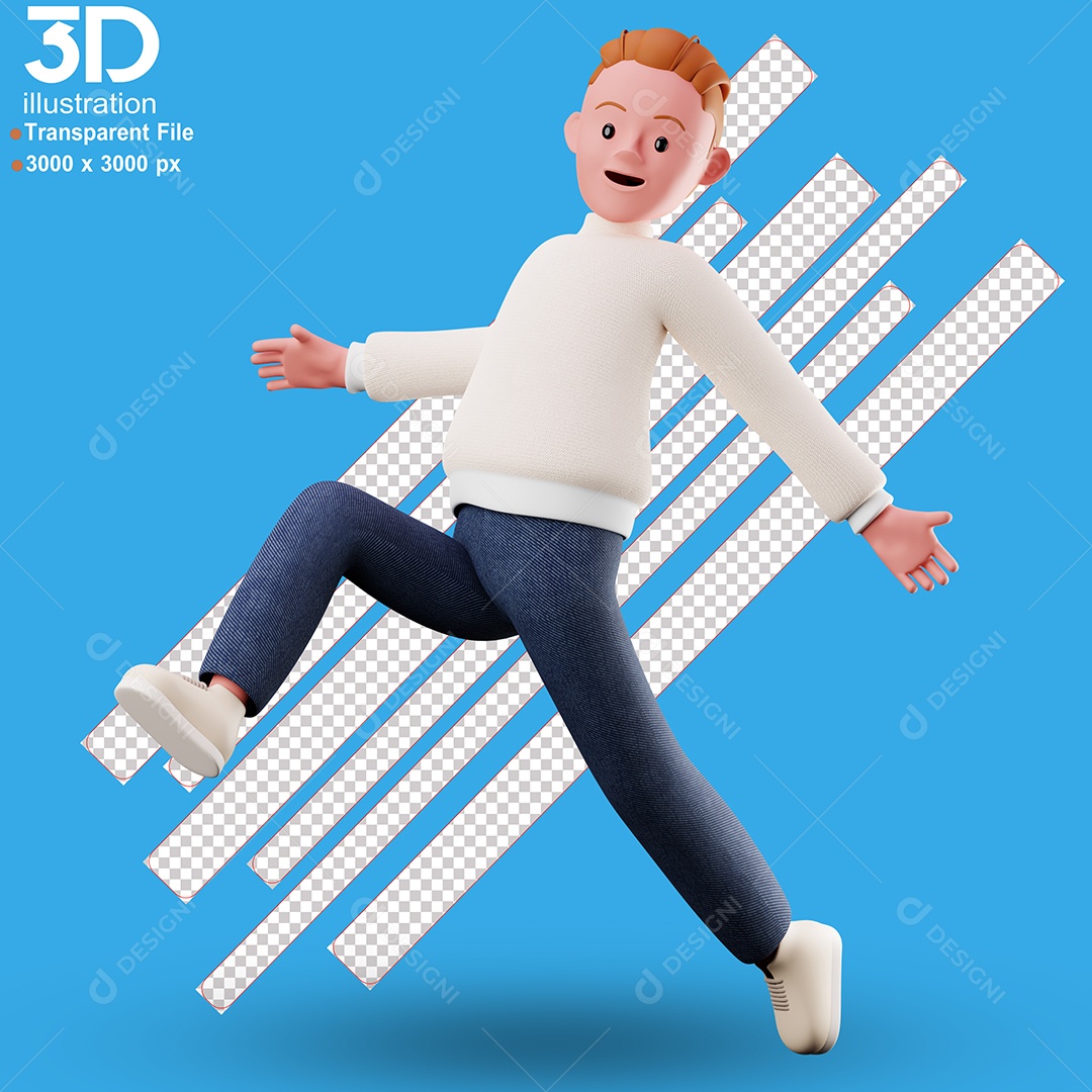 Personagem Pulando Algo Elemento 3D para Composição PSD