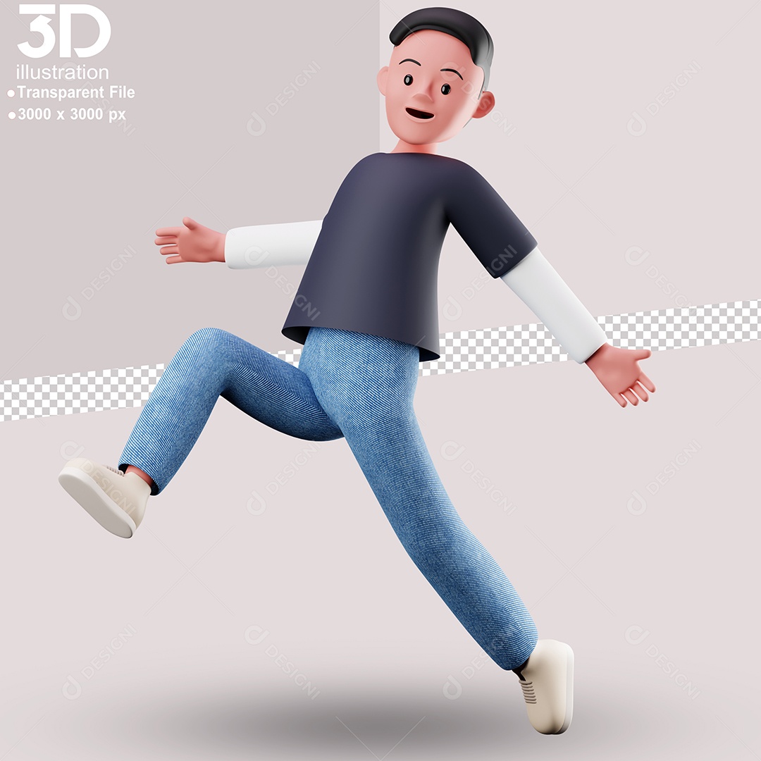 Personagem Pulando Algo Elemento 3D para Composição PSD