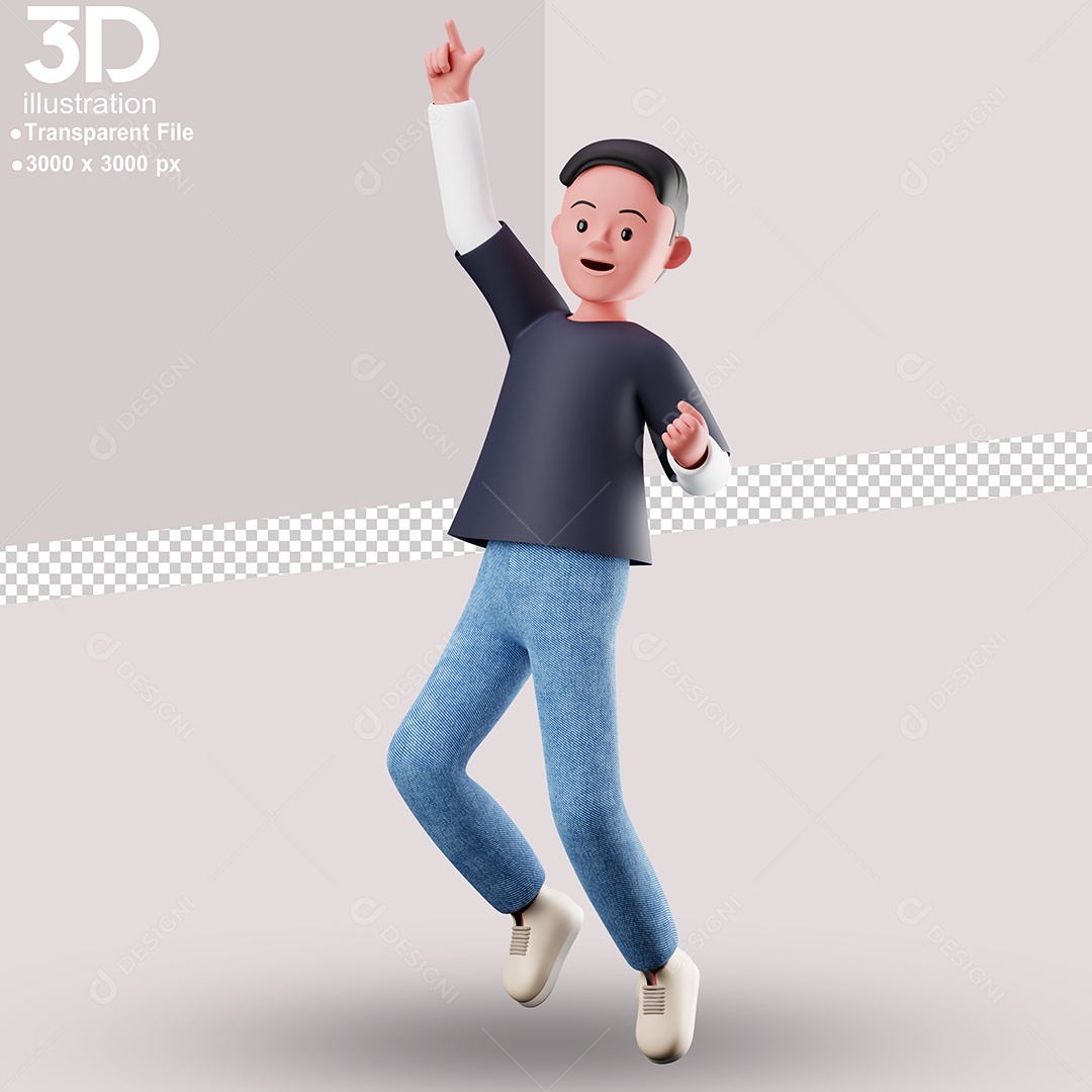 Personagem Dançando Feliz Elemento 3D para Composição PSD