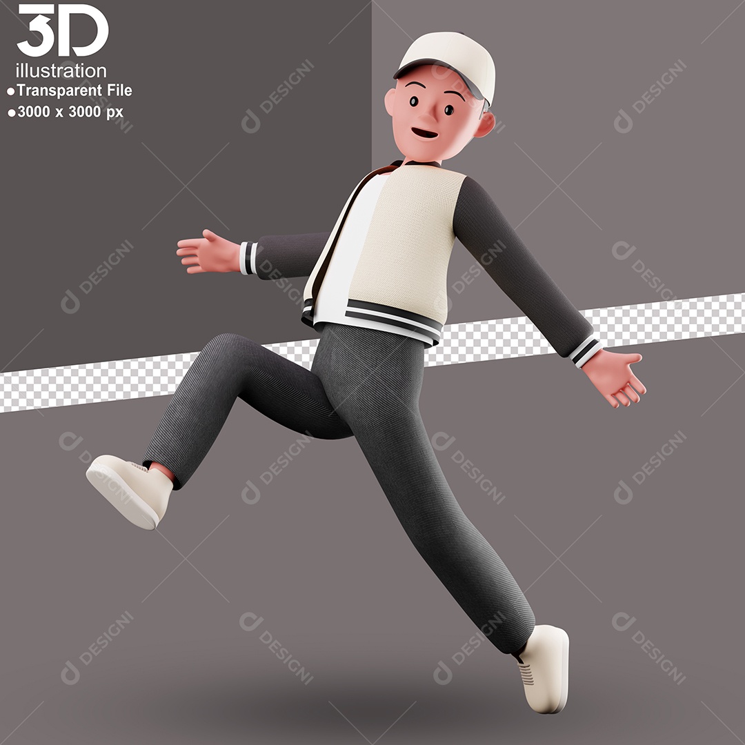 Personagem de Boné Pulando Algo Elemento 3D para Composição PSD