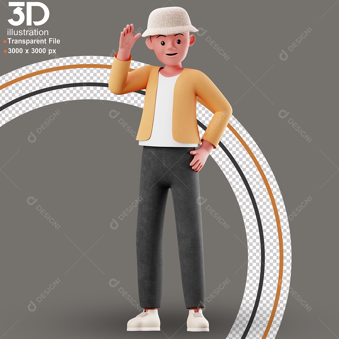 Personagem Acenando Elemento 3D para Composição PSD