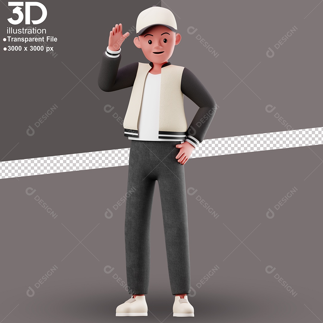 Personagem Acenando Elemento 3D para Composição PSD
