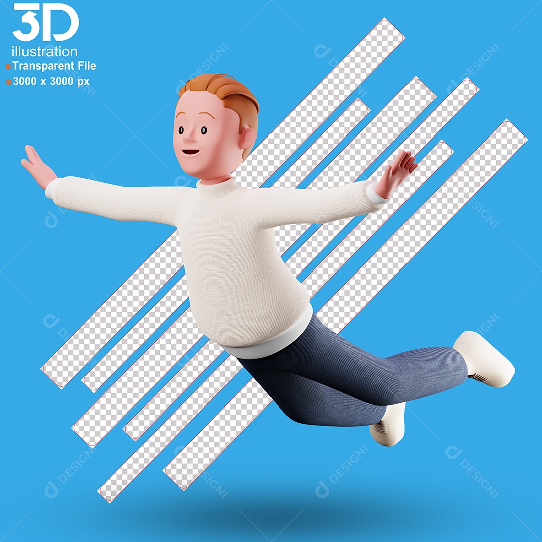 Personagem Voando Feliz Elemento 3D para Composição PSD