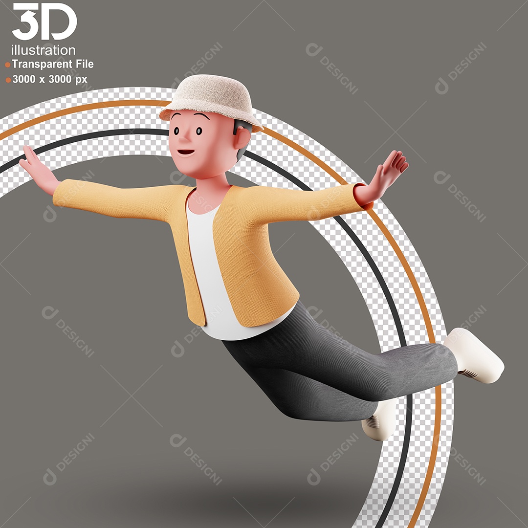 Personagem Voando Elemento 3D para Composição PSD