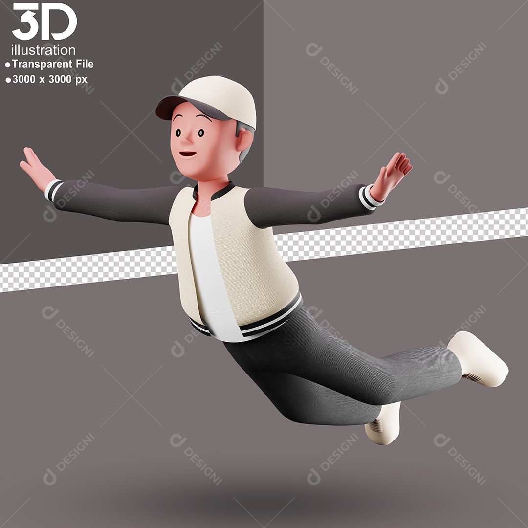 Personagem Voando Elemento 3D para Composição PSD