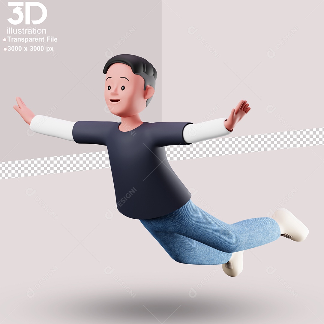 Personagem Voando Elemento 3D para Composição PSD