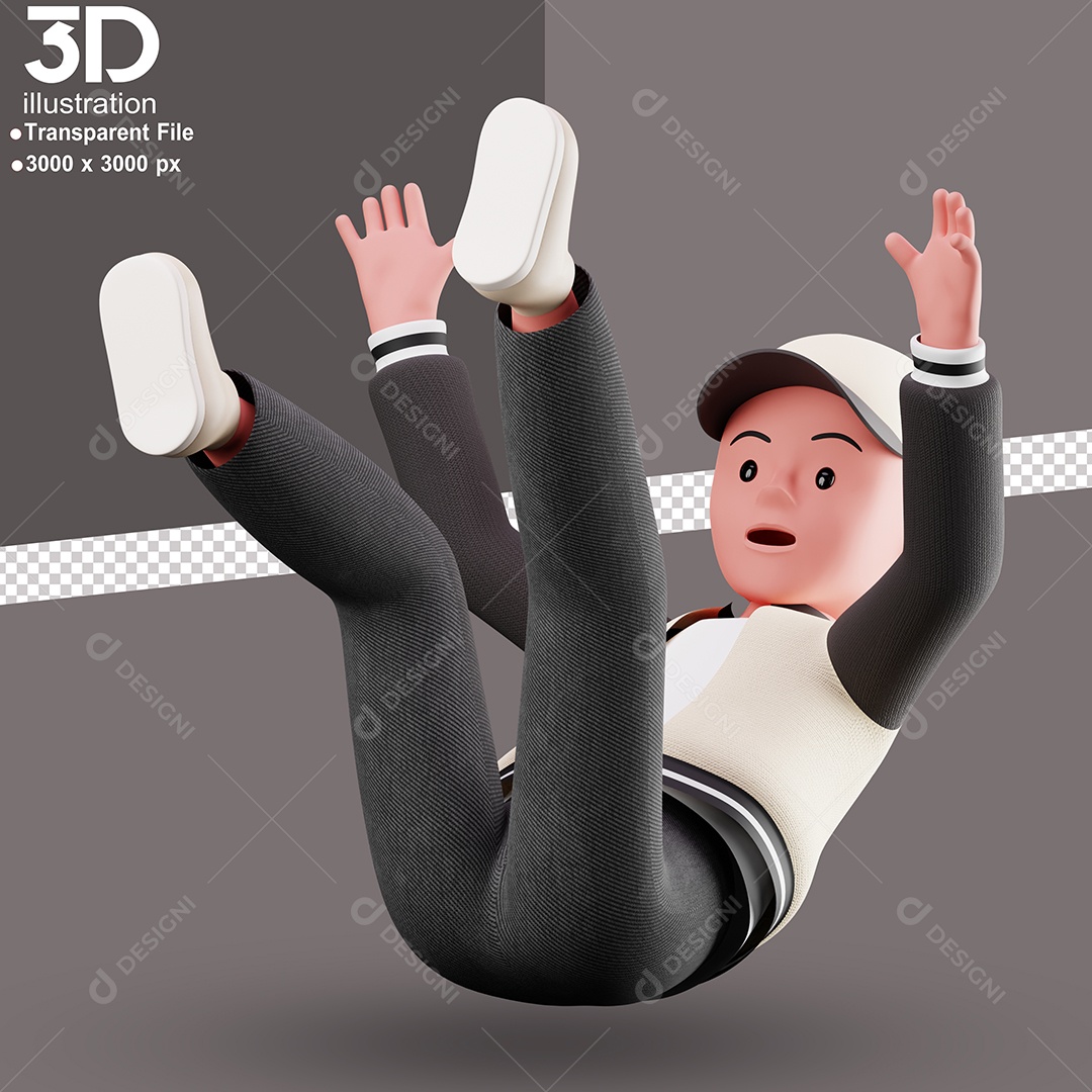 Personagem de Boné Caindo Elemento 3D para Composição PSD
