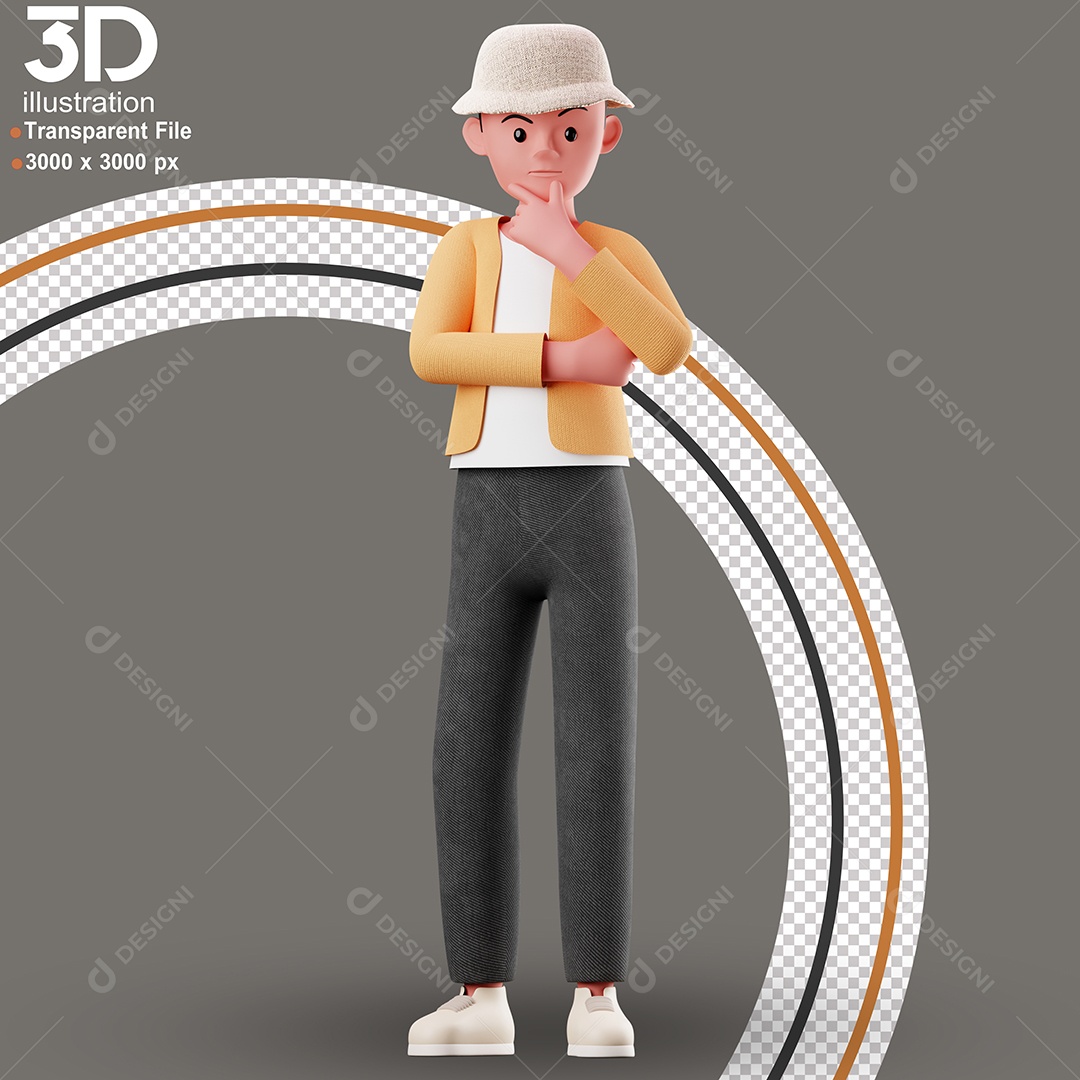 Personagem Pensativo Elemento 3D para Composição PSD