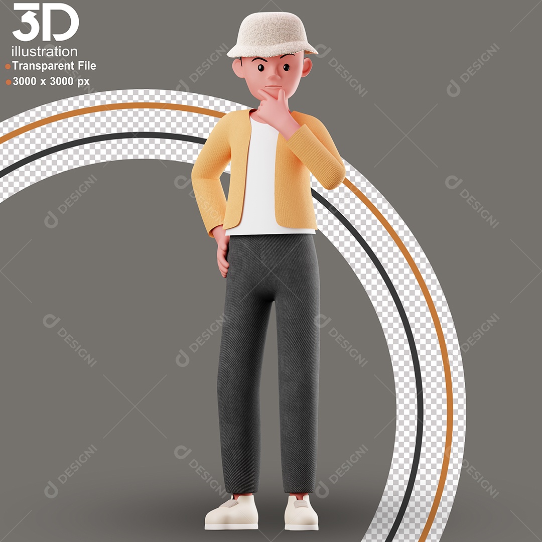 Personagem Pensativo Elemento 3D para Composição PSD
