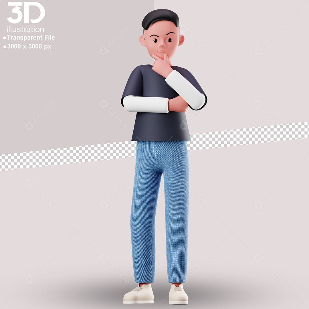 Personagem Pensativo Elemento 3D Para Composição PSD