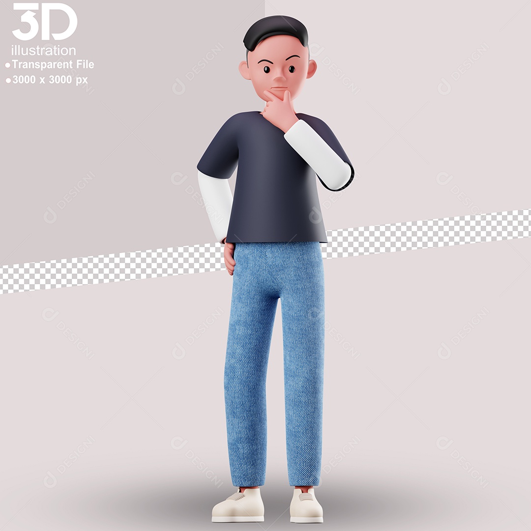 Personagem Pensativo Elemento 3D para Composição PSD